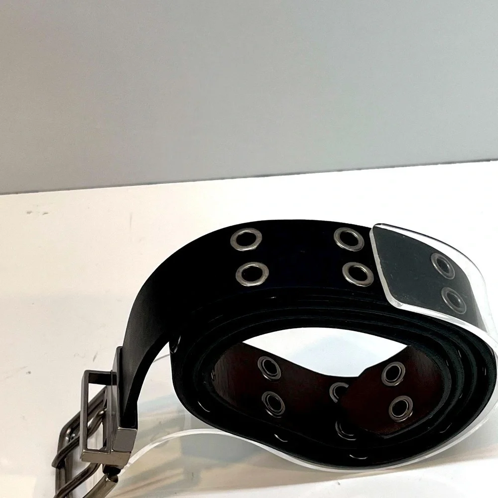 Reversable Belt Brown Black Silver Buckle Unisex Grommet Detail XL Mexico